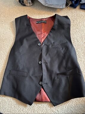 Black Men's Dress Vest with Red Lining